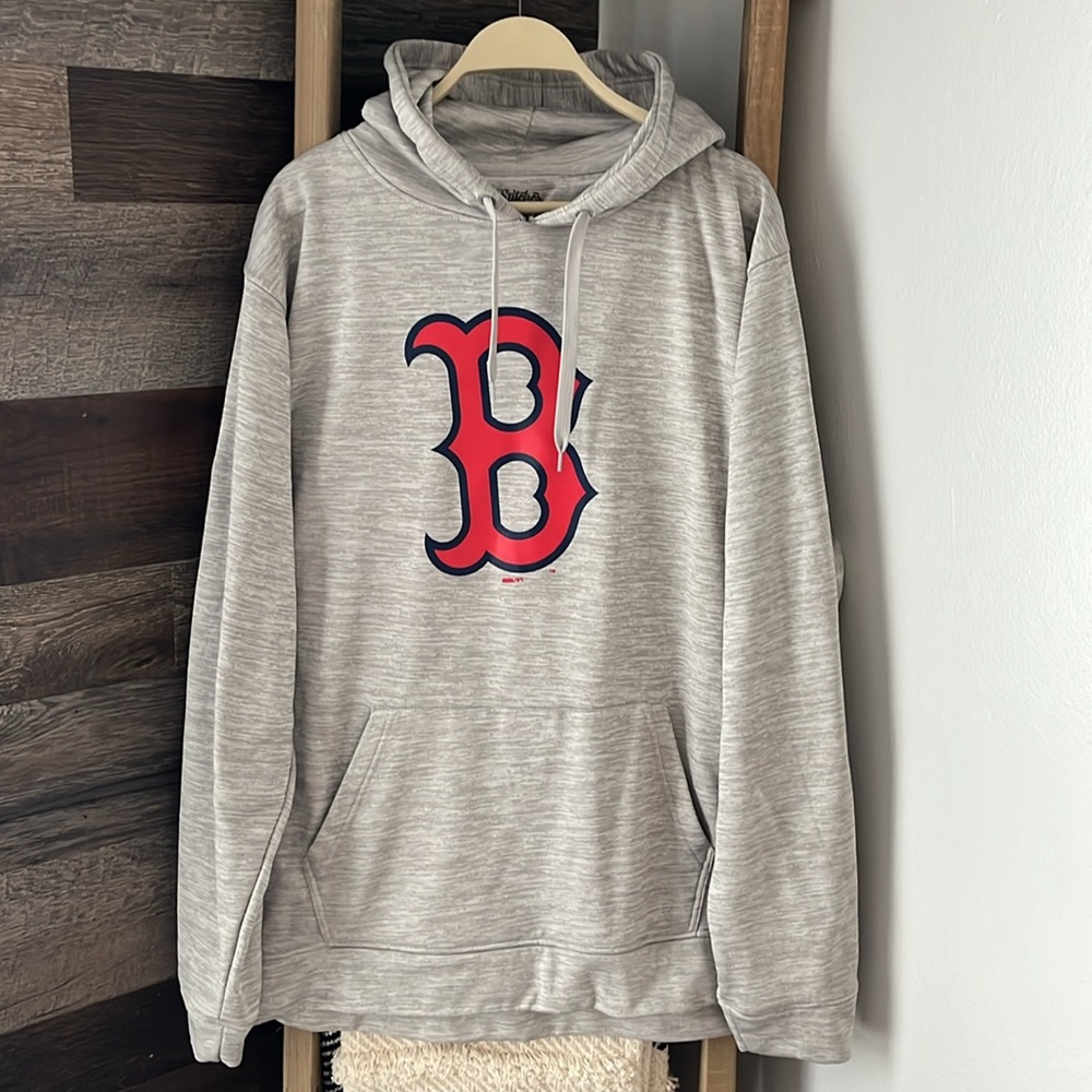 Stitches Gray Hoodie with Red & Navy Boston B Logo